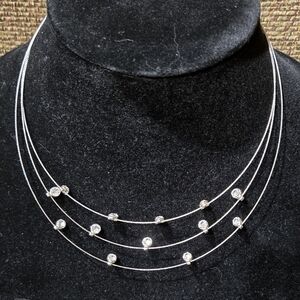 Elegant Multi-Strand Silver Necklace with Crystal Accents